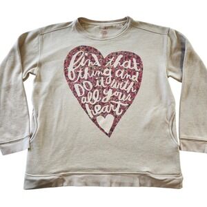 Natural Life Graphic Heart Sweatshirt Women's Size S Crewneck Pullover Beige